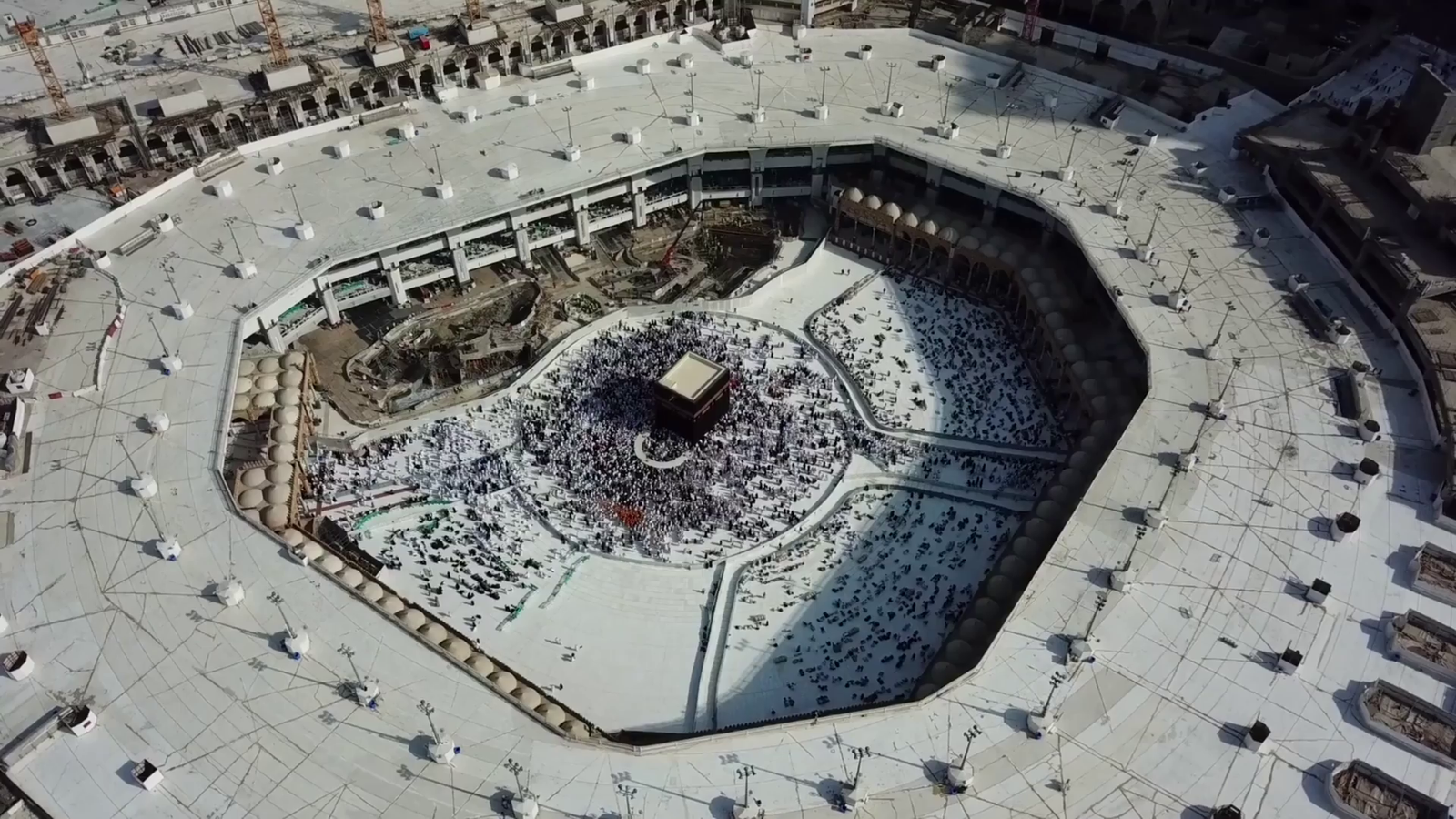 Pilgrims gathered around the Kaaba during tawaf in Makkah